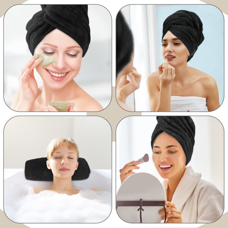 SUNLAND Microfiber Hair Towels Anti Frizz Hair Drying Towel Super Absorbent Fast Drying Turbans for Wet and Curly Soft Head Towel Wrap with Elastic Band 24 inch X 43 inch Black - Image 3
